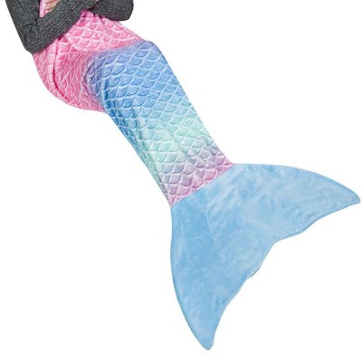 Fashion gradient color brush adult flannel fleece print blue mermaid tail blanket