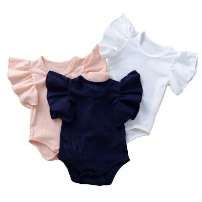 Newborn Bodysuit Toddler Clothes Rib Cotton Ruffle Short Sleeve Jumpsuit Solid Baby Girl Romper