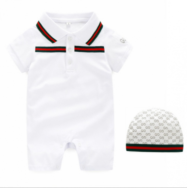 Boy Polo Shirt 100% Cotton Jumpsuit With Rib Collar And Bee Embroidery 2 Pcs Baby Romper Set With Hat